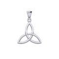 A polished white gold pendant featuring a Celtic triquetra or triquetra-style knot design, shown on a plain white background.