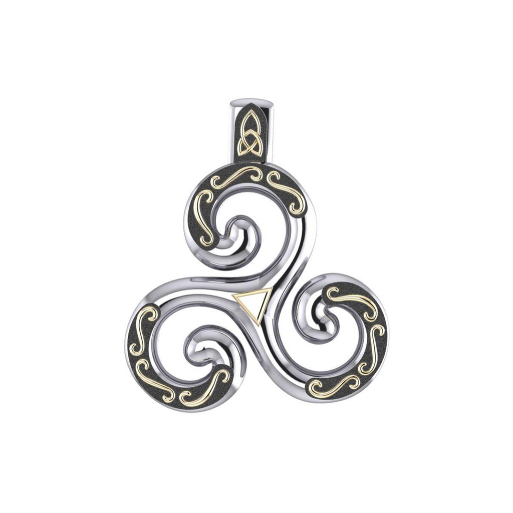Celtic Triskele Sterling Silver Pendant 18K Accent