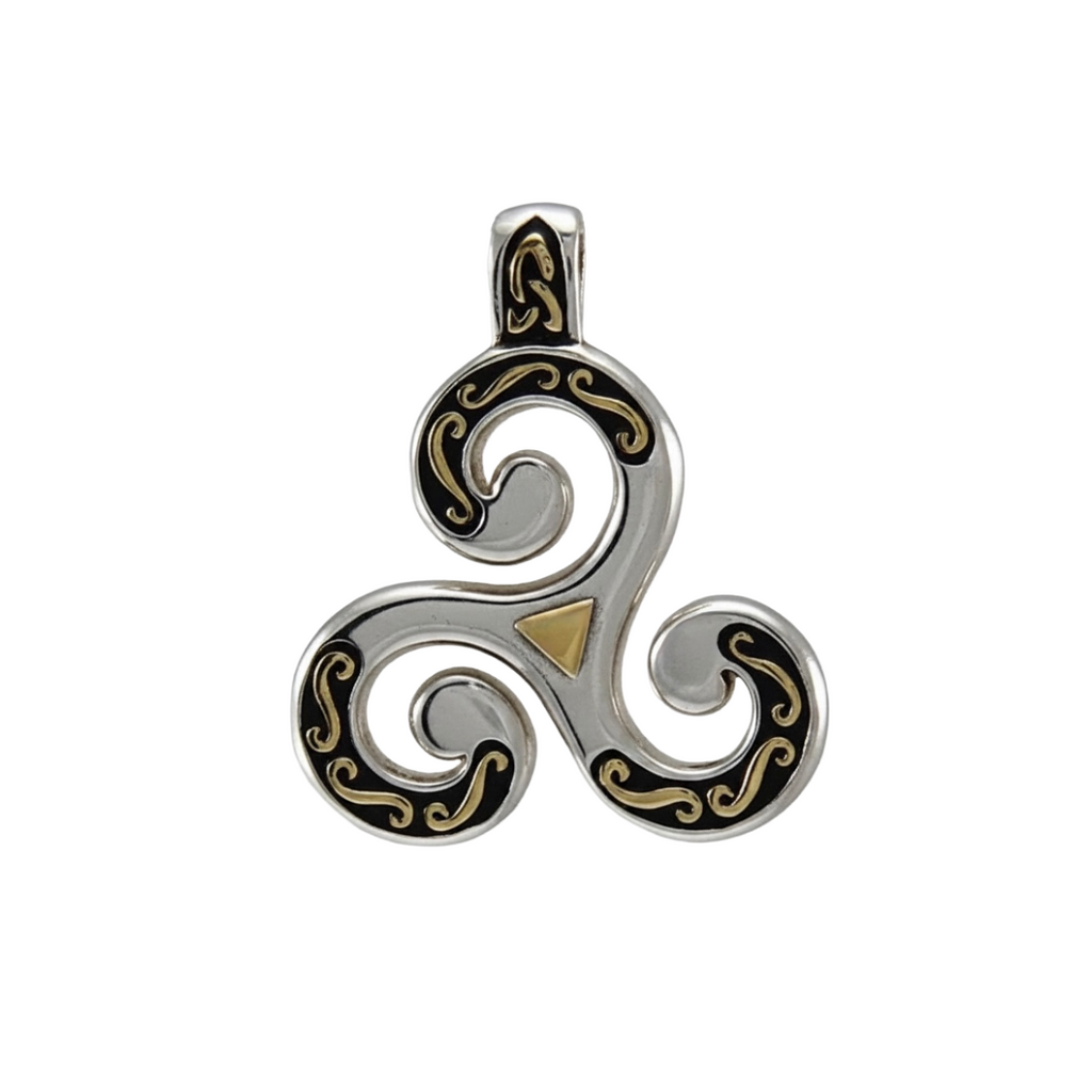 Celtic Triskele Sterling Silver Pendant 18K Accent
