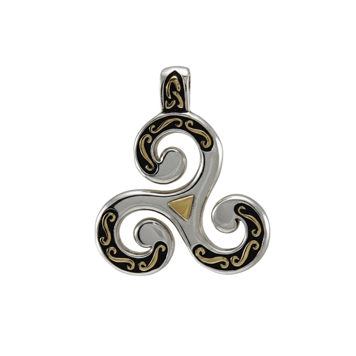 Celtic Triskele Sterling Silver Pendant 18K Accent
