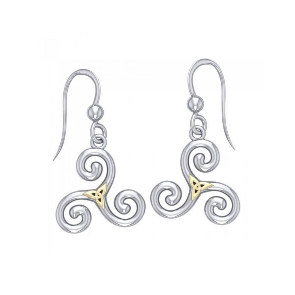 Celtic Triskelion Sterling Silver Earrings 18K Accent