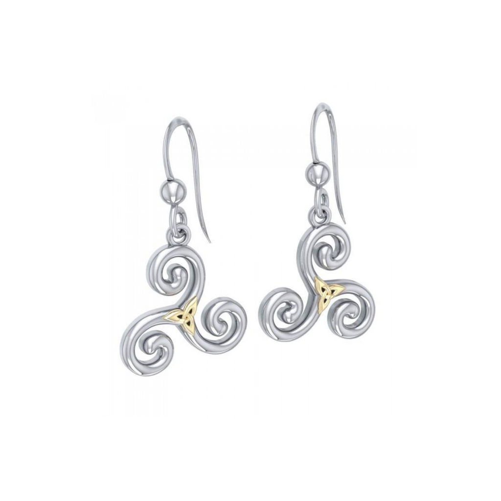 Celtic Triskelion Sterling Silver Earrings 18K Accent