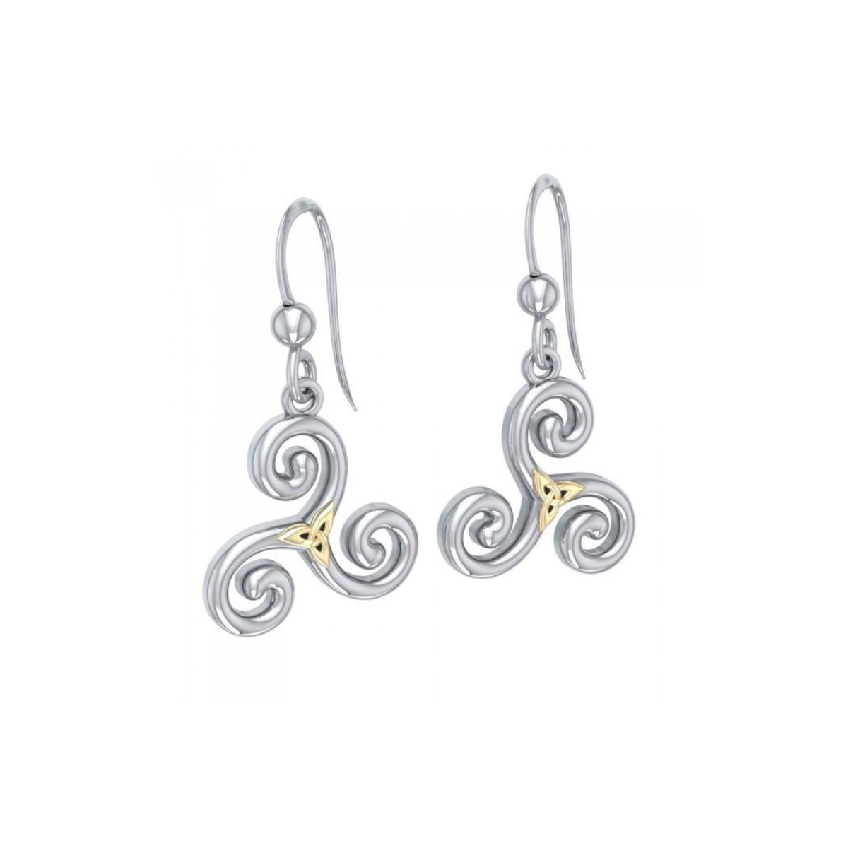 Celtic Triskelion Sterling Silver Earrings 18K Accent