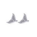 Pair of Celtic Knotwork Whale Tail Silver Post Earrings with intricate Jewelry Pattern