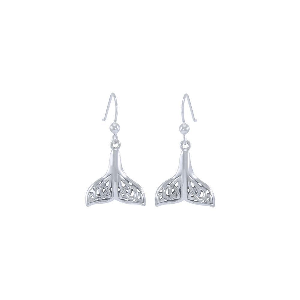 Celtic Whale Tail Sterling Silver Earrings Knot Work Dangle 