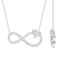 Silver moissanite necklace with infinity symbol and heart-shaped pendant on a white background