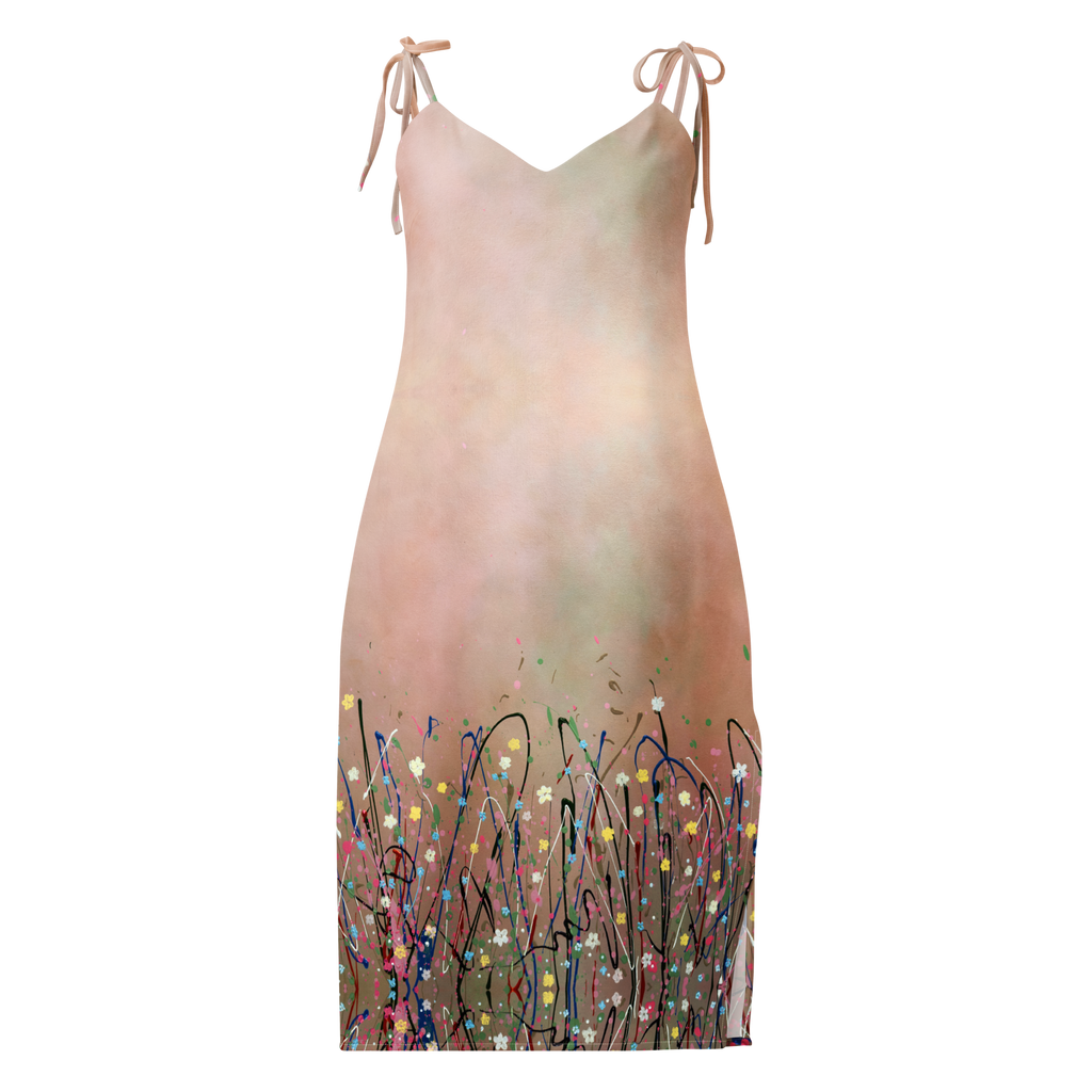 Slick Reefing Hand Painted Original Canvas “Flower Pops” Artwork on Pastel Slip Dress