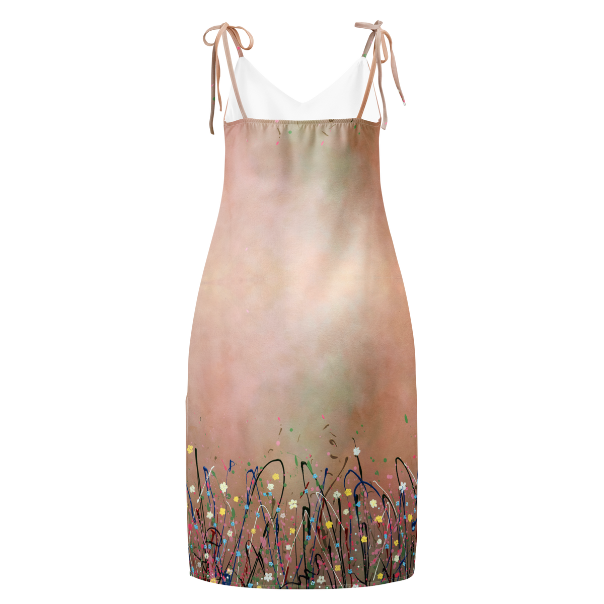 Dress with gradient design and floral pattern on a white background