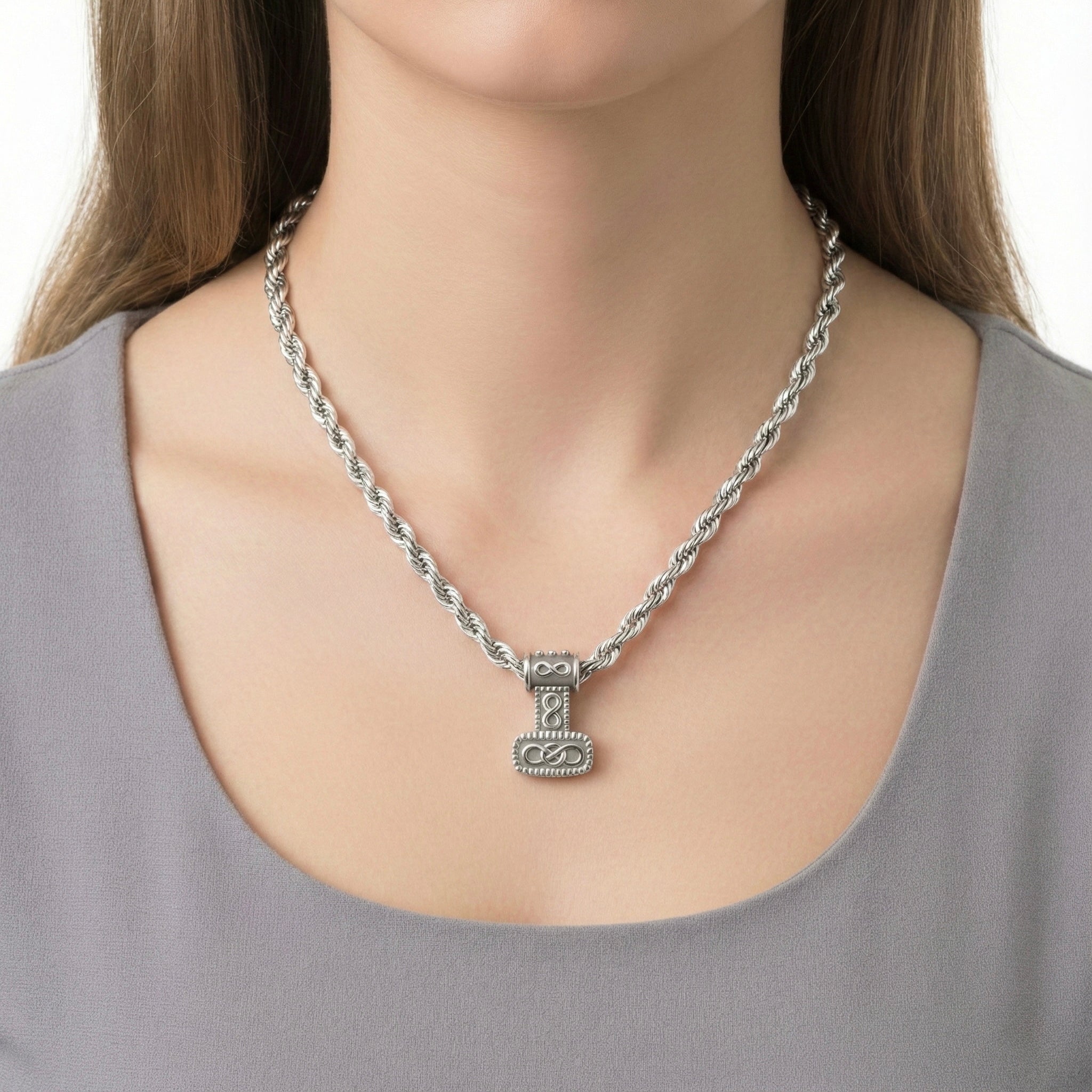 14K Celtic Thor's Hammer Solid White Gold Slider Pendant