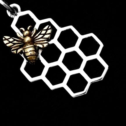 Honeycomb with Bronze Bee .925 Ag Silver Pendant Charm