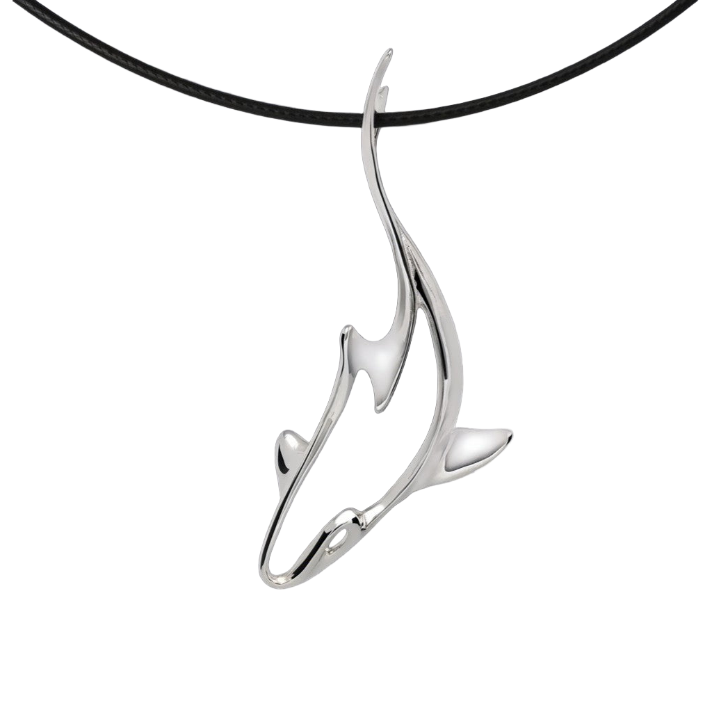 Silver Shark pendant black cord necklace jewelry