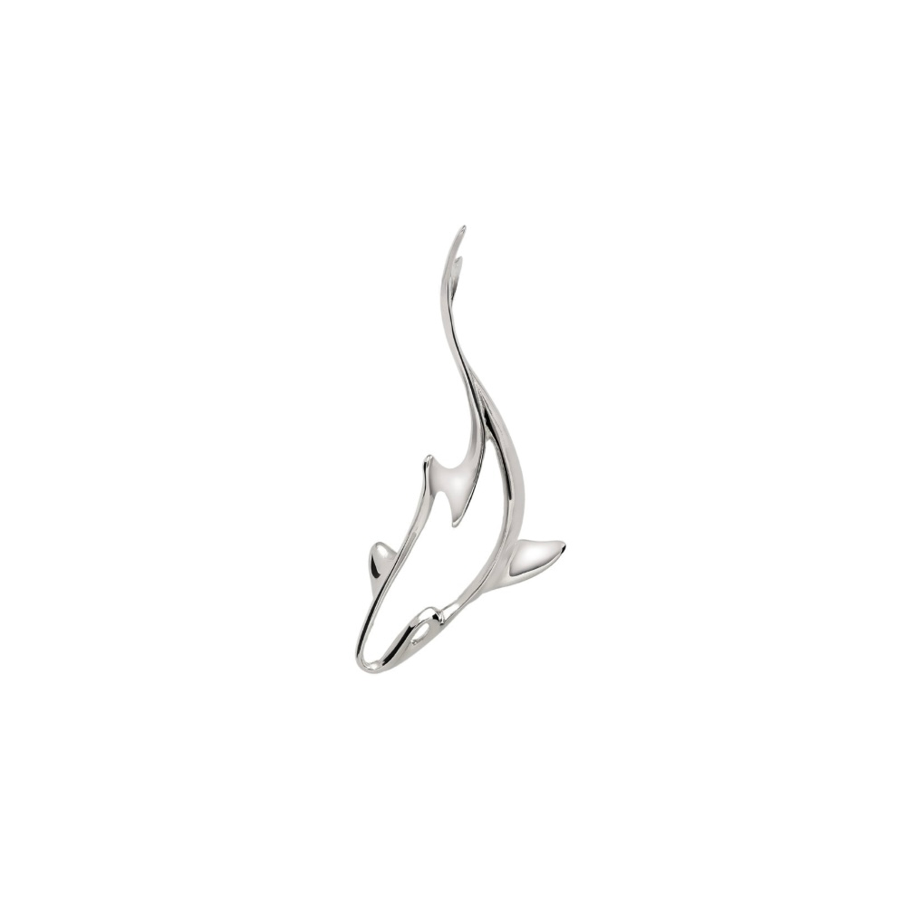 Silver jewelry shark-shaped pendant on a white background