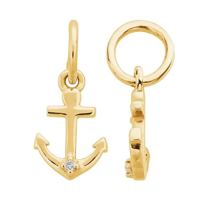 14K Yellow Gold Cross & Anchor Diamond Charm Pendant