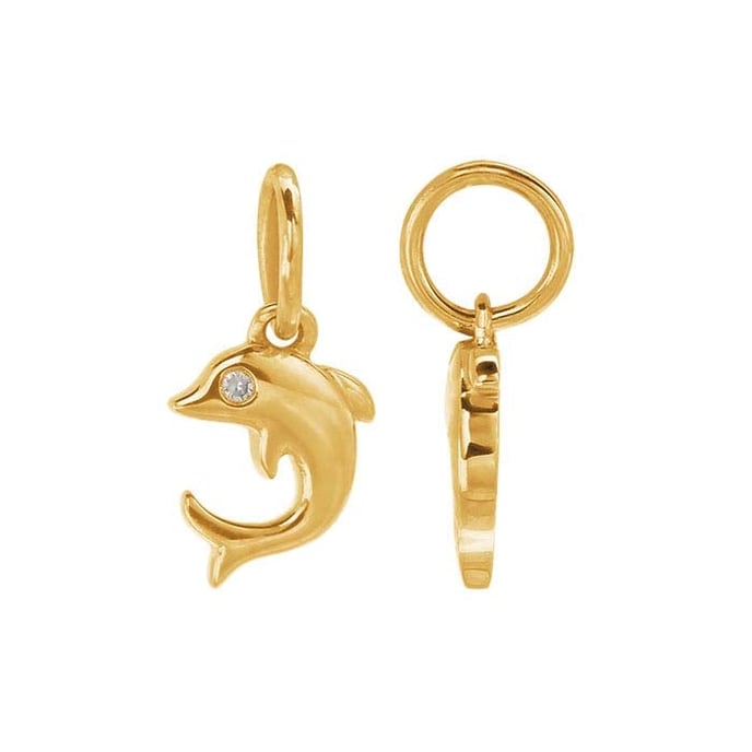 14K Yellow Gold Dolphin Diamond Set Charm