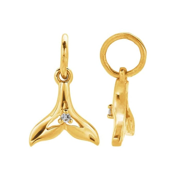 14K Yellow Gold Whale Tail Breach Diamond Set Charm