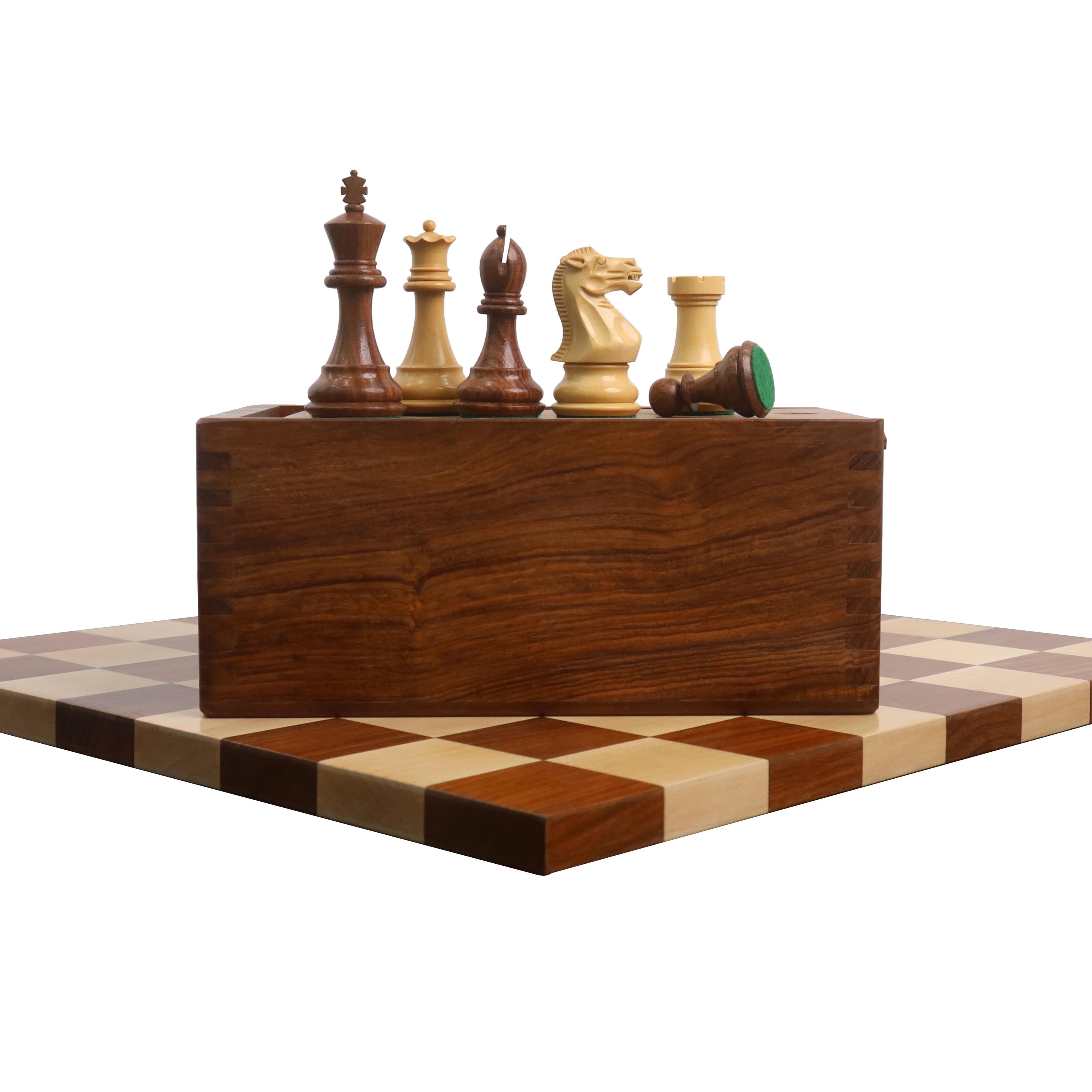 15.7” Golden Rosewood Borderless Minimalist Chessboard Set 3.6" Professional Staunton Pieces & Storage Box