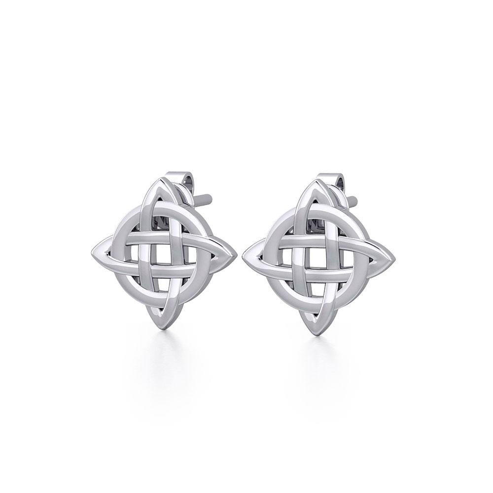Pair of silver Celtic knot earrings with weave Cross Knotwork 