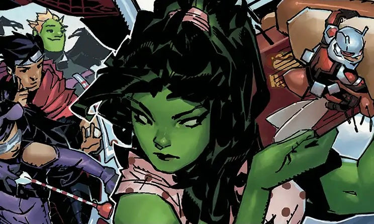 A collectible trading card featuring Jennifer Walters from Marvel in Comic Book Style, with illustrated artwork of her in a lab setting and card text detailing her abilities.
