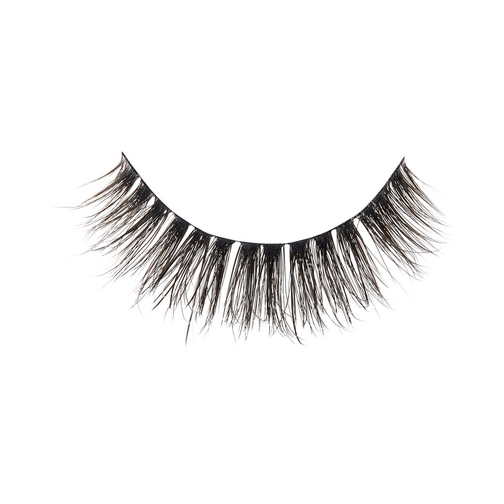 A single pair of black false eyelashes on a plain white background.