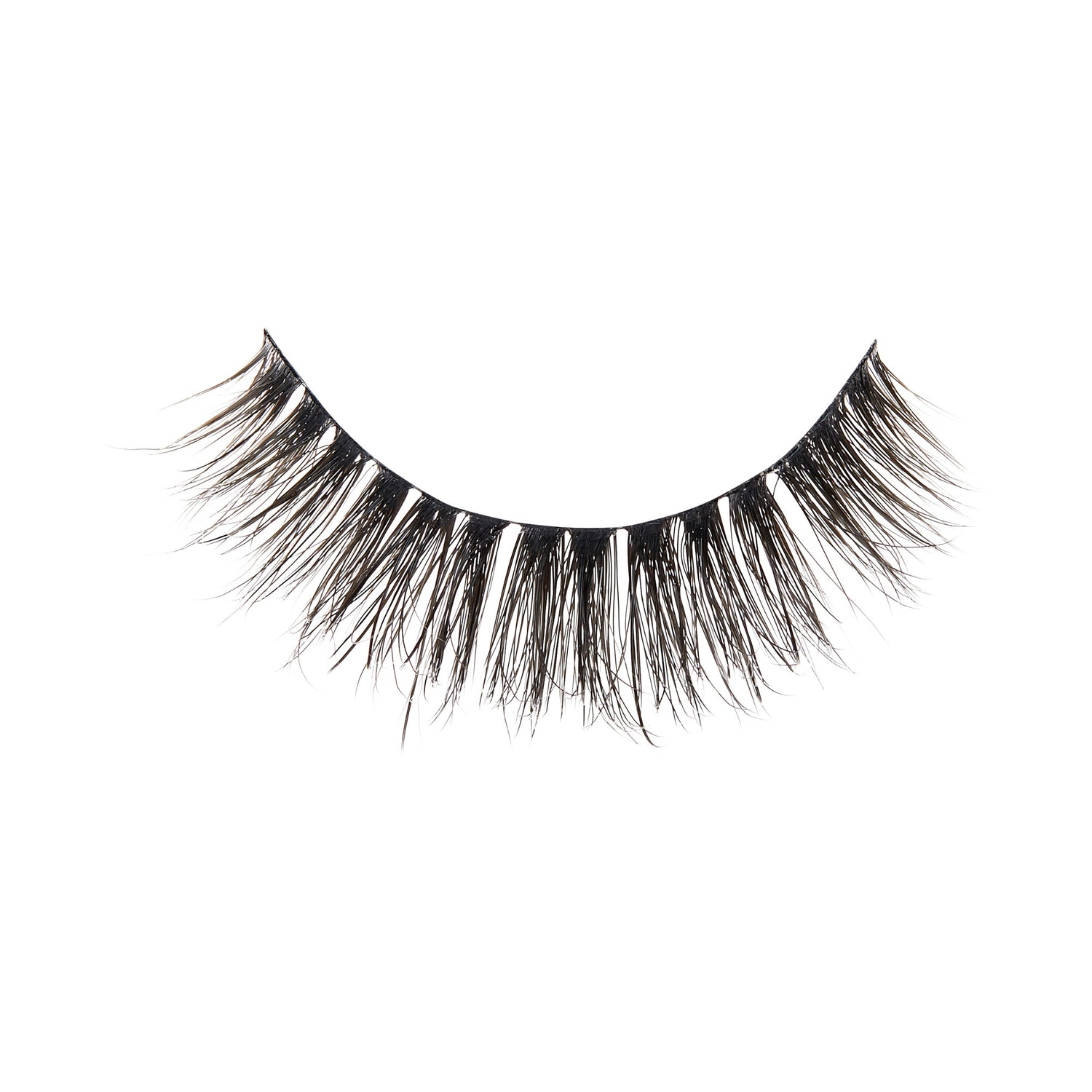 A single pair of black false eyelashes on a plain white background.