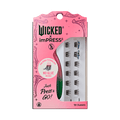 Wicked x imPRESS false eyelash cluster pack in pink packaging, containing 12 clusters of black lashes with small blue and silver decorative accents.