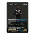 A single fantasy trading card featuring King T'Challa from Magic Gathering Marvel Superheroes, shown against a plain white background. T Challa