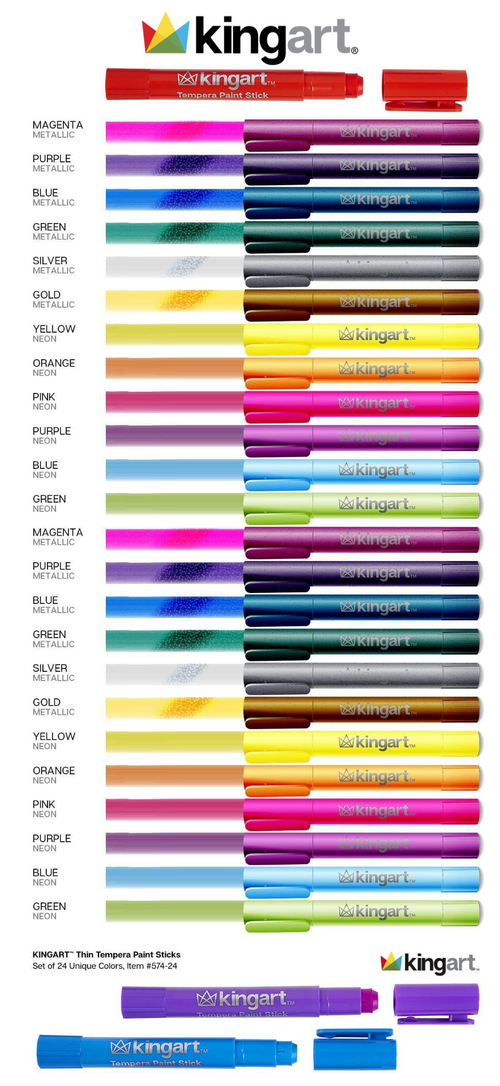 24 Colors Tempera Paint Thin Sticks