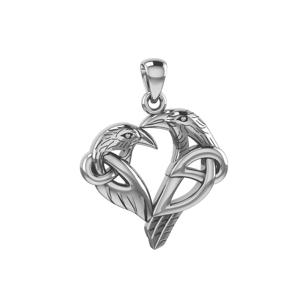 Love of The Mythical Raven Celtic Heart Silver Pendant