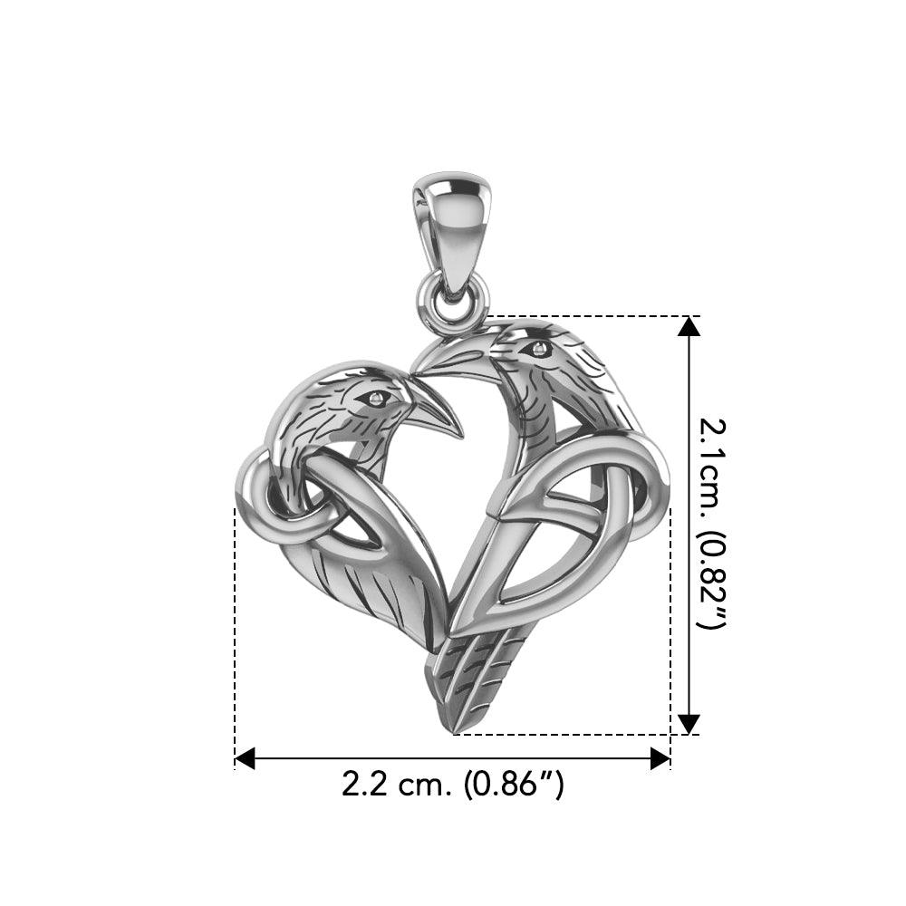 Love of The Mythical Raven Celtic Heart Silver Pendant