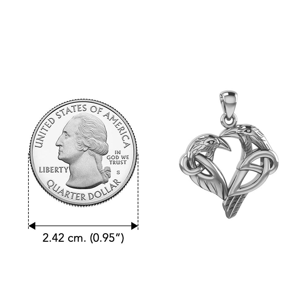Love of The Mythical Raven Celtic Heart Silver Pendant