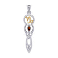 Celtic Goddess Capricorn Astrology Zodiac Sign Silver and Gold Accents Pendant with Garnet