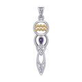 Celtic Goddess Aquarius Astrology Zodiac Sign Silver and Gold Accents Pendant with Garnet