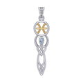Celtic Goddess Pisces Astrology Zodiac Sign Silver and Gold Accents Pendant with Aquamarine