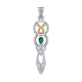 Celtic Goddess Taurus Astrology Zodiac Sign Silver and Gold Accents Pendant with Emerald