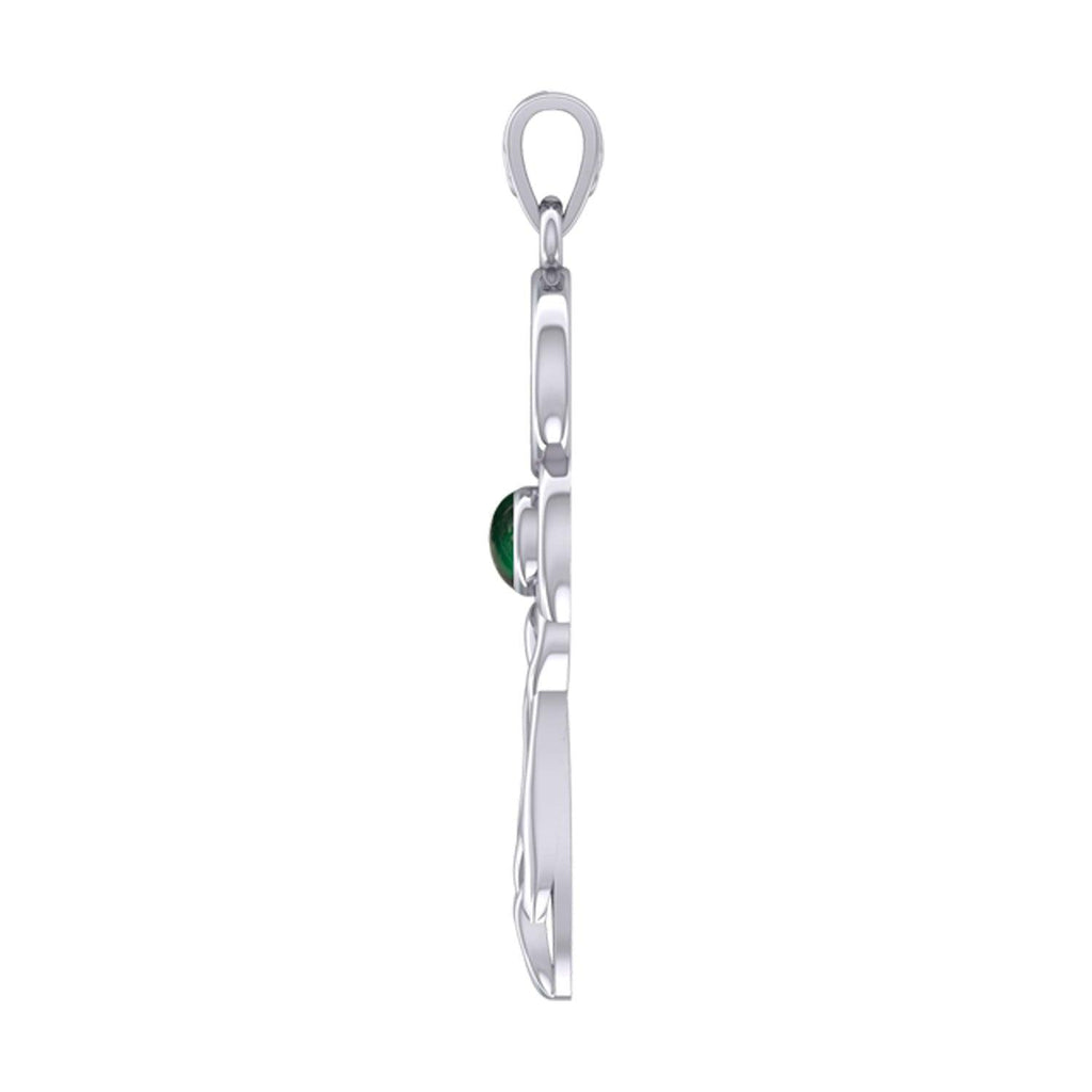 Celtic Goddess Taurus Astrology Zodiac Sign Silver and Gold Accents Pendant with Emerald