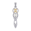 Celtic Goddess Gemini Astrology Zodiac Sign Silver and Gold Accents Pendant with Mother of Pearl