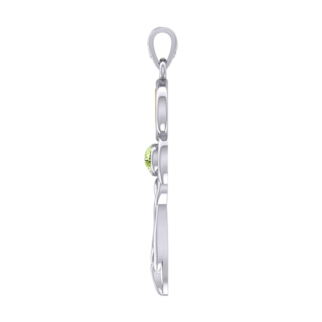 Celtic Goddess Leo Astrology Zodiac Sign Silver and Gold Accents Pendant with Peridot