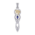 Celtic Goddess Virgo Astrology Zodiac Sign Silver and Gold Accents Pendant with Sapphire