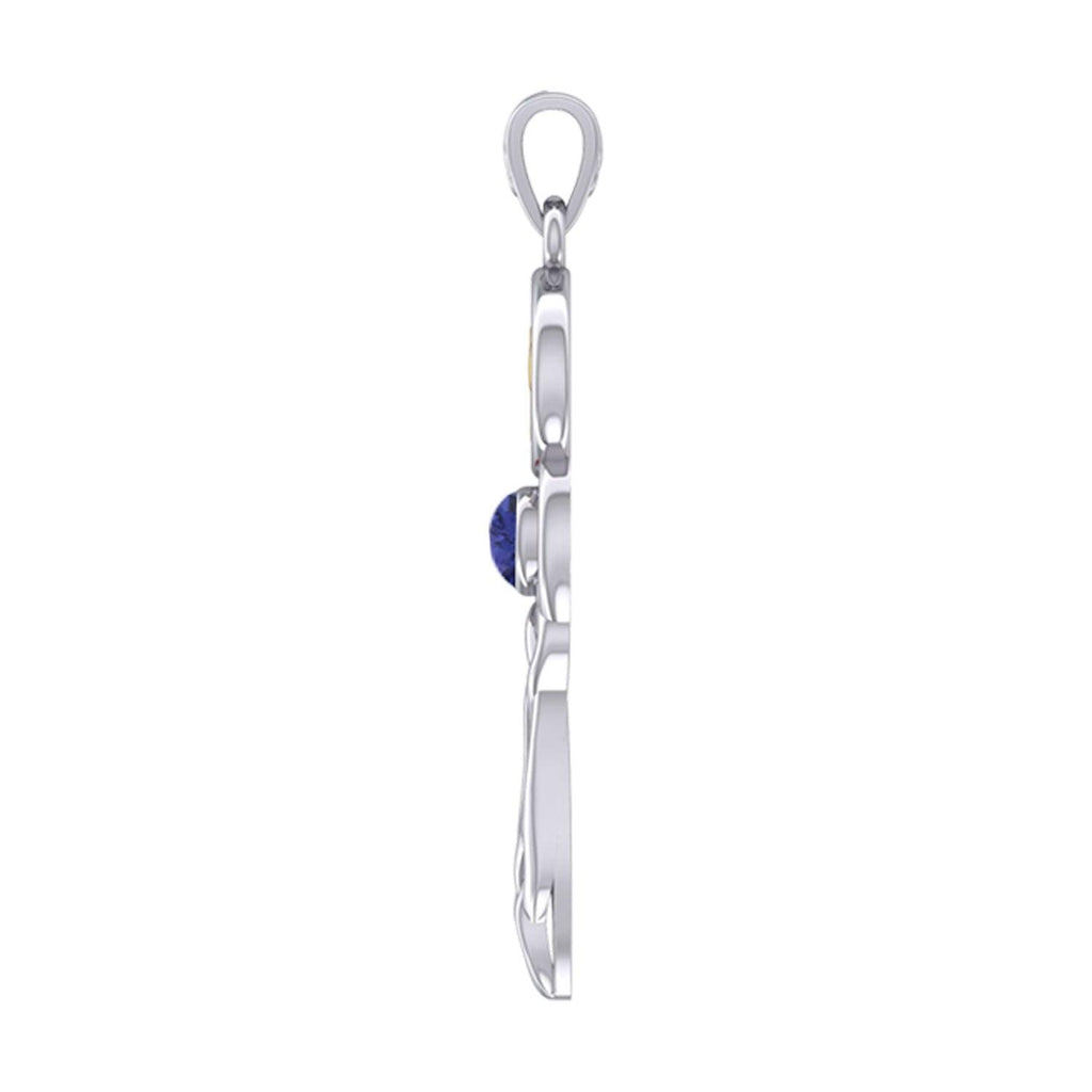 Celtic Goddess Virgo Astrology Zodiac Sign Silver and Gold Accents Pendant with Sapphire
