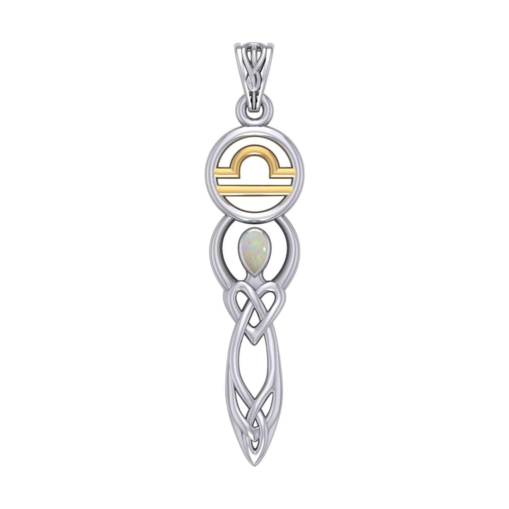 Celtic Goddess Libra Astrology Zodiac Sign Silver and Gold Accents Pendant