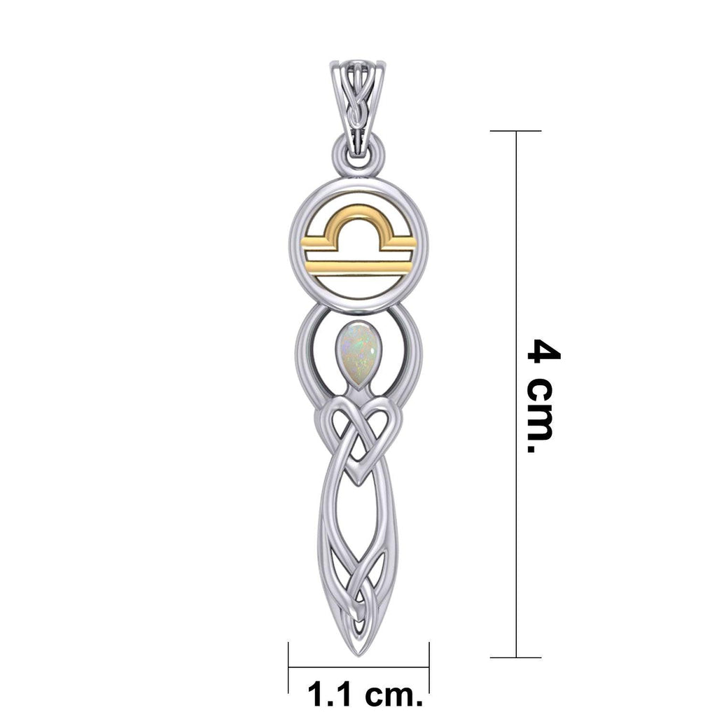 Celtic Goddess Libra Astrology Zodiac Sign Silver and Gold Accents Pendant