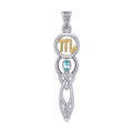 Celtic Goddess Scorpio Astrology Zodiac Sign Silver and Gold Accents Pendant with Blue Topaz