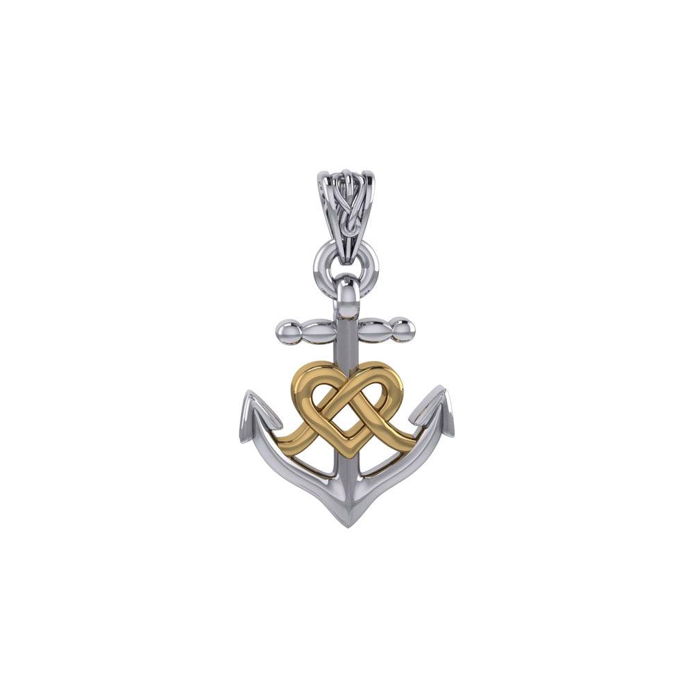 Celtic Heart With Anchor Silver With 14K Gold Accent Pendant