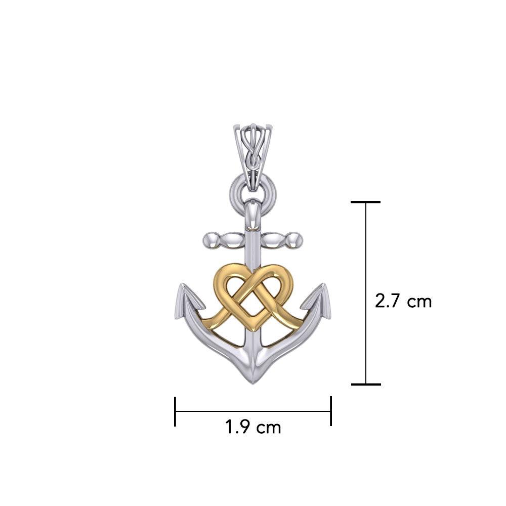 Celtic Heart With Anchor Silver With 14K Gold Accent Pendant