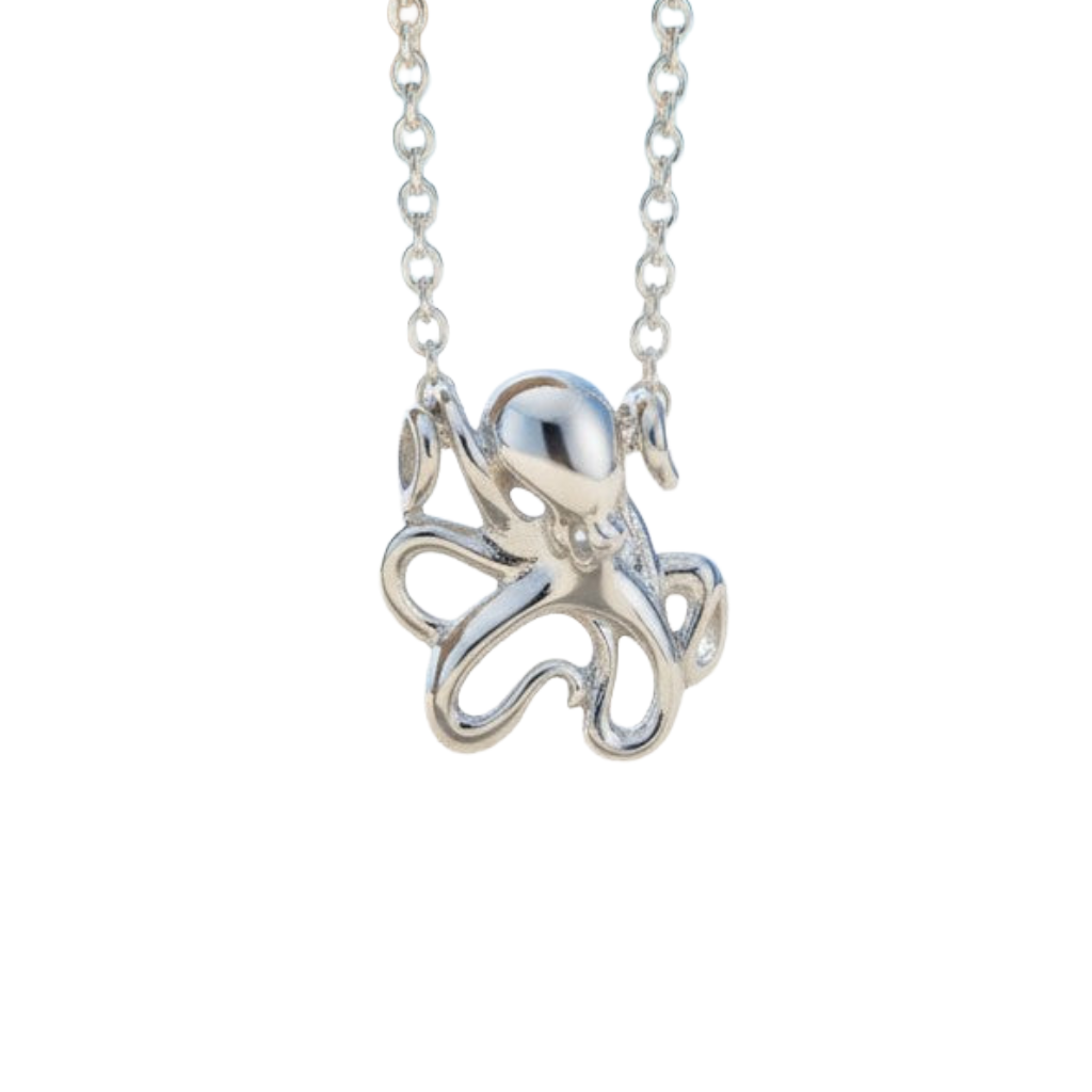 Artistic Silver octopus divesilver pendant and chain link necklace 