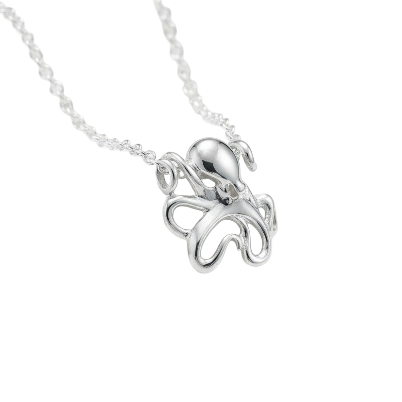 Silver octopus divesilver pendant and chain link necklace