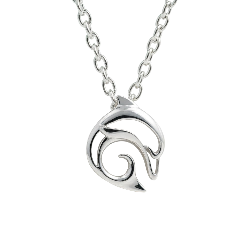 Sterling Silver necklace with a spiral styled dolphin pendant