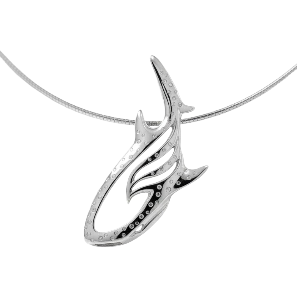 Curved Whale Shark Jewelry Necklace Silver