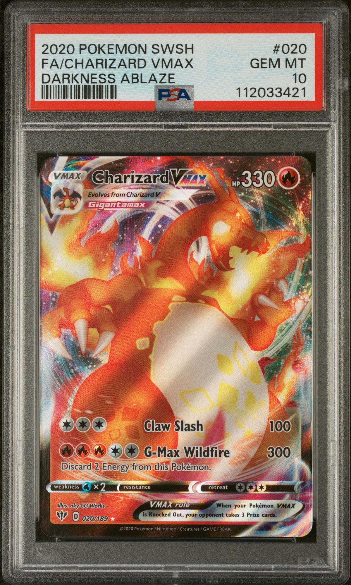 PSA 10 2020 Pokémon TCG Charizard #020 Darkness Ablaze