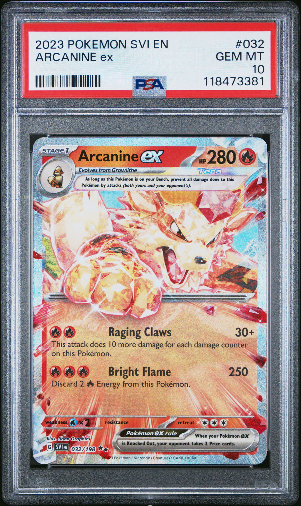 PSA 10 2023 Pokémon TCG Arcanine #032 Scarlet Violet Base Set